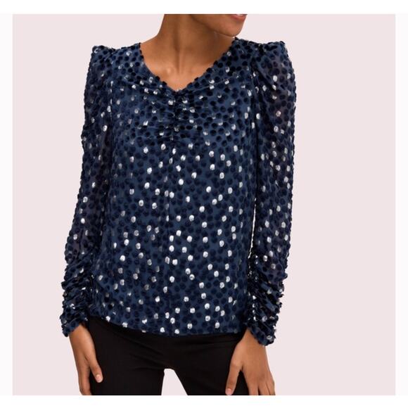 Kate Spade Scatter Dot Top Celestial Blue Women's XS Burnout Velvet Metallic - Picture 1 of 9
